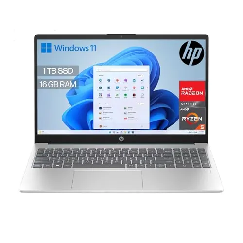 HP 15-fc0241ns - Ordenador portátil de 15.6" FHD (AMD Ryzen 5-7520U, 16 GB RAM, 1TB SSD, AMD Radeon Graphics, Windows 11) Plata y Azul - Teclado QWERTY Español