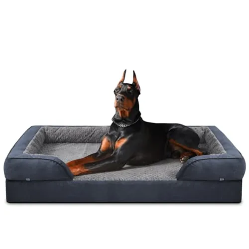 JOEJOY Cama Ortopédica para Perros Grandes XL, Sofá de Espuma Viscoelástica en Forma de Huevo 122x89x17 cm, Funda Extraíble y Lavable, Base Antideslizante con Forro Impermeable, Gris Oscuro