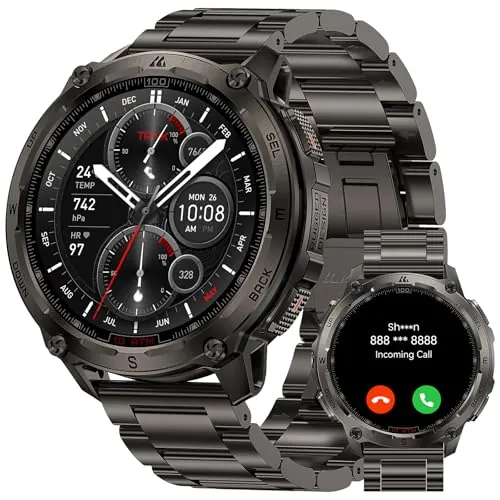 KOSPET Tank T4 Special Edition Smartwatch, Reloj Robusto AMOLED 1,43” con GPS y mapas Offline, 10ATM para Buceo Libre, batería 50 días, Llamadas Bluetooth (2 Correas)-Negro