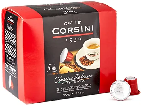 Caffè Corsini - Clásico Italiano. Mezcla de café en cápsulas compatibles con Nespresso, sabor fuerte y decidido - Paquete de 100 cápsulas.
