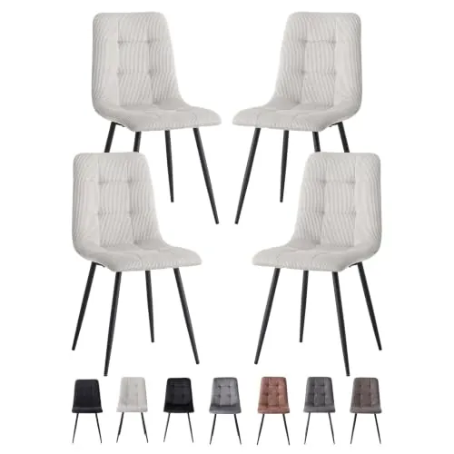 GrandCA HOME Juego de 4 Sillas de Comedor con Asiento Tapizado de Pana, Sillas de Cocina Modernas con Patas de Metal,Gris Claro