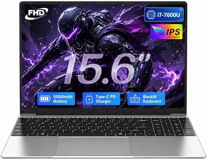 FUNYET Portátil 15,6" Procesador Core i7-7600U (hasta 3,9 GHz), 16 GB RAM 1TB SSD Win 11, Tarjeta Gráfica HD Graphics 620, IPS 1920×1080, Type-C, Wi-Fi5, BT4.2, USB3.0, HDMI y Teclado Retroiluminado