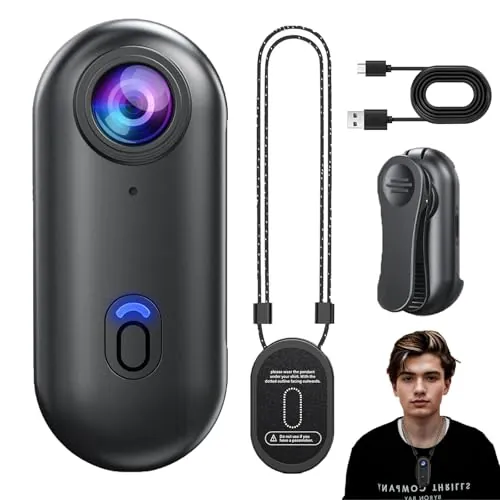 LLELEMAMO Go Snap Camera-4k Thumb Action Camera, Wearable Mini Body Camera with 360° Rotation Spring Clip, Hands-Free POV Recording for Bike Cycling, Pet, Vlogging, Underwater (Black-1080)