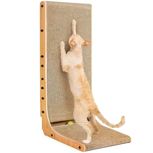 EHEYCIGA Rascador Gatos Cartón L 81cm Extra Grande-Rascador Vertical Pared Esquina | Alfombra Rascadora Cartón Ondulado, Cama Juguete Cascabel & Protector Sofá Muebles