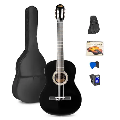 MAX SoloArt - Guitarra clásica española color negro tamaño 4/4
