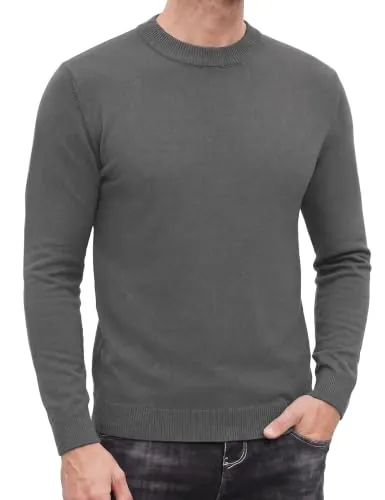 iClosam Jersey Hombre de Punto Algodón Cuello Redondo Manga Larga | Jersey Hombre Elegante, Punto Fino con Cuello Redondo, Jersey de Invierno Cálido para Oficina, Ocio y Uso Diario