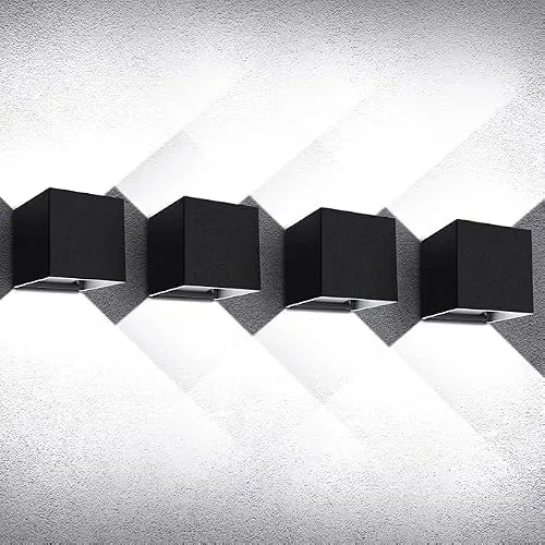 ledmo 4 Piezas Aplique de Pared Interior 20W Aplique Exterior Pared 6000k Blanco Frío Ángulo de haz Ajustable Negro IP65 Impermeable