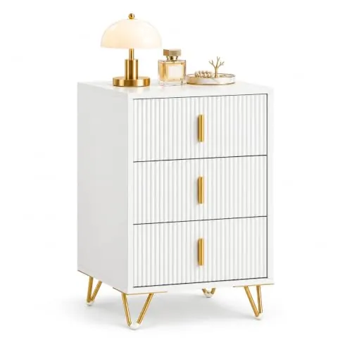 SoBuy Mesita de Noche con 3 Cajones Amplios, Blanca, Estilo Nórdico Moderno | Mesa de Noche ergonómica hasta 33 kg, mueble ahorraespacio para salón y espacios pequeños, Blanco, FBT115-L-W