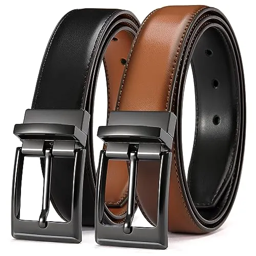 CHAOREN Cinturón Hombre Cuero, 1 Cinturon Negro/Marrón - 2 Colores en 1 Cinto, Reversible Con Hebilla Giratoria 32mm para Traje y Business
