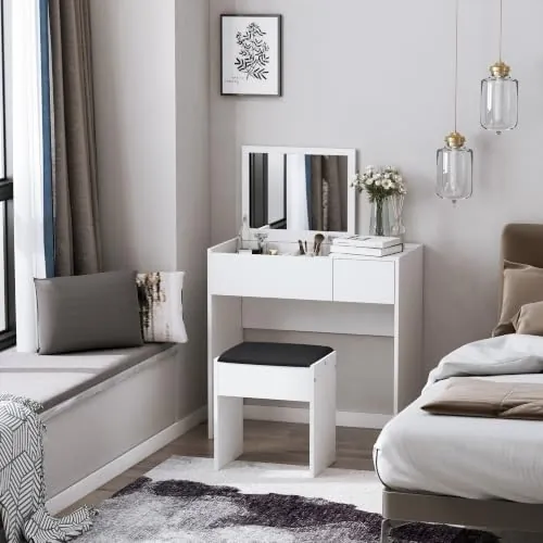 HOMCOM Tocador de Maquillaje con Taburete con Espejo 80x40x79 cm Blanco