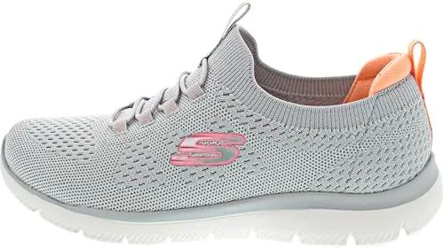 Skechers Mujer Summits Top Player Zapatillas, Gray Knit/Pink & Coral Trim, 37.5 EU