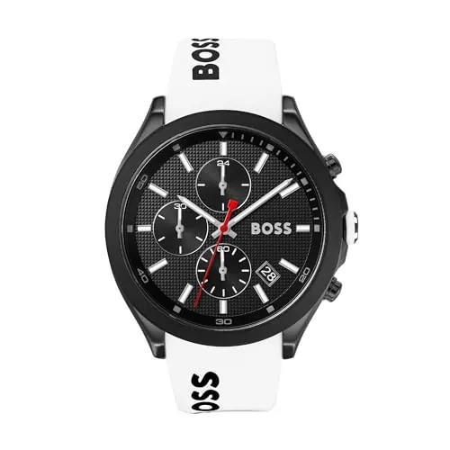 BOSS Reloj Cronógrafo de Cuarzo para Hombre 44 mm Colección VELOCITY con Correa de Silicona, Función de Fecha, 3 Subesferas, Resistencia al Agua 5ATM