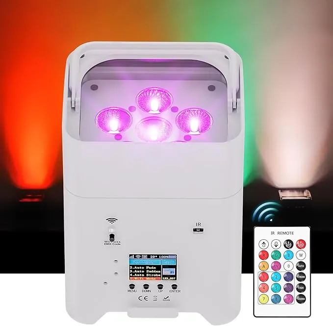 108W par led Foco Batería recargable, RGBWA+UV Barre luz de discoteca con mando a distancia apoyo DMX/APP Iluminación de escenario para DJ fiesta bar boda halloween navidad- blanco