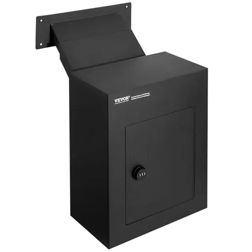 VEVOR Buzón de Pared 330 x 178 x 430 mm Buzón Pasante a Pared 70 a 200 mm de Acero Robusto Cerradura con Código Combinado para Cartas, Cheques, Llaves, Oficina en Casa, Negro, Placa Acero Resistente