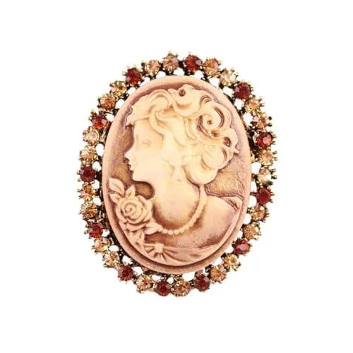 Hemobllo Broche Camafeo Vintage para Mujer Imagen Femenina Gemas de Imitación Accesorio para Bodas y Fiestas para Niñas y Mujeres Dorado Diseño Antiguo