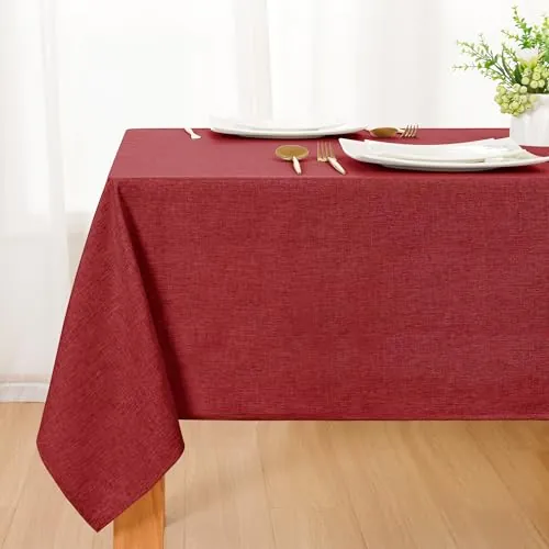 DWCN - Mantel rojo lavable, mantel con aspecto de lino 130x160cm, suave mantel para exteriores resistente a la intemperie para sala de estar, comedor, balcón, jardín, bodas o hogar