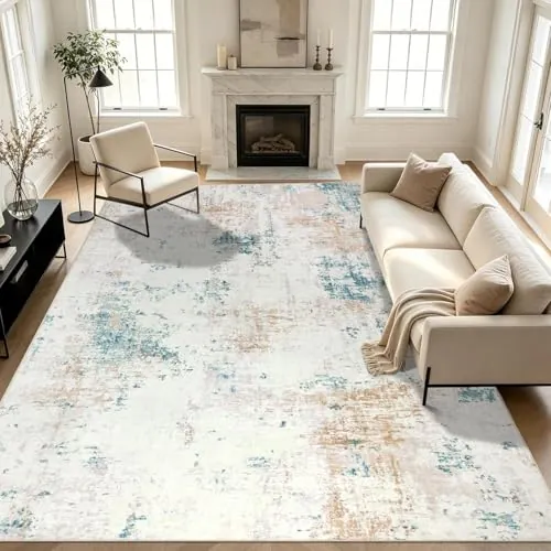 Homcomodar Alfombra Salon Beige 160x230cm Antideslizante Alfombras Lavables en Lavadora Alfombra Habitacion Dormitorio Comedor Modernas Tapete Quarto Pelo Corto