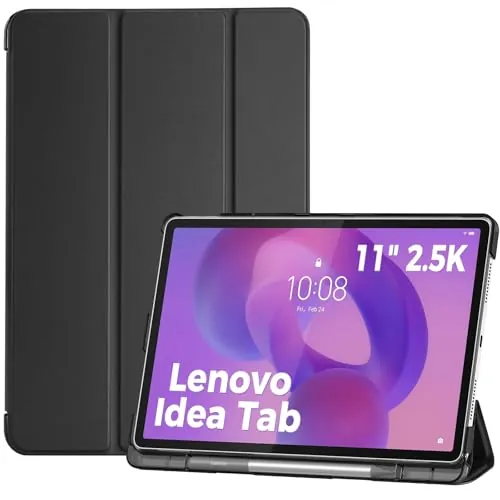 ProCase Funda para Lenovo Idea Tab 11" 2025 TB-336ZU/TB-336FU, Funda Folio con Soporte para Lápiz, Carcasa Protectora Delgada con Soporte Trifold y Cubierta Trasera Translúcida - Negro