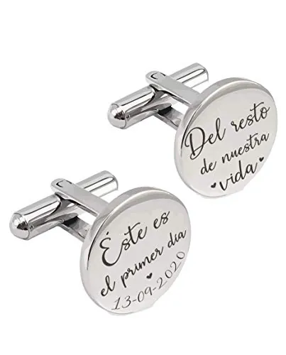 Gemelos Personalizados en Acero con Fecha Grabada a Láser Regalo Novio Boda
