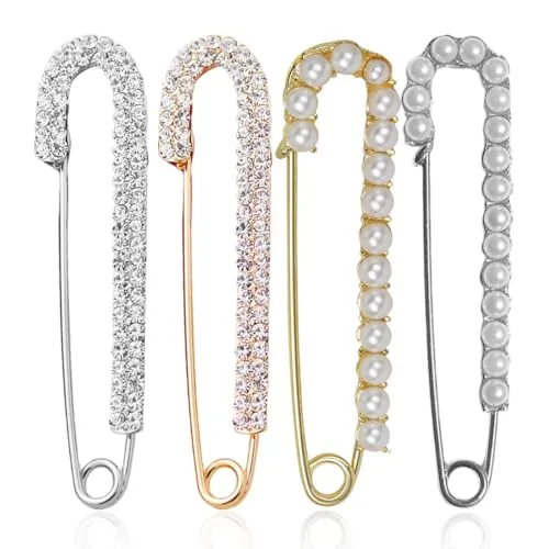 WeddHuis 4 Piezas Broche de Seguridad para Mujer Clip para Suéter Bufanda Perla Diamante de Imitación Decoración Accesorio para Cárdigan Vestido Ropa