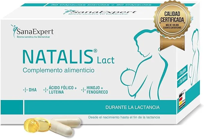 SanaExpert Natalis Lact - Suplemento Nutricional para la Lactancia - Con DHA, Ácido Fólico, Omega-3, Hinojo y Fenogreco - 90 Cápsulas - Fabricado en Alemania