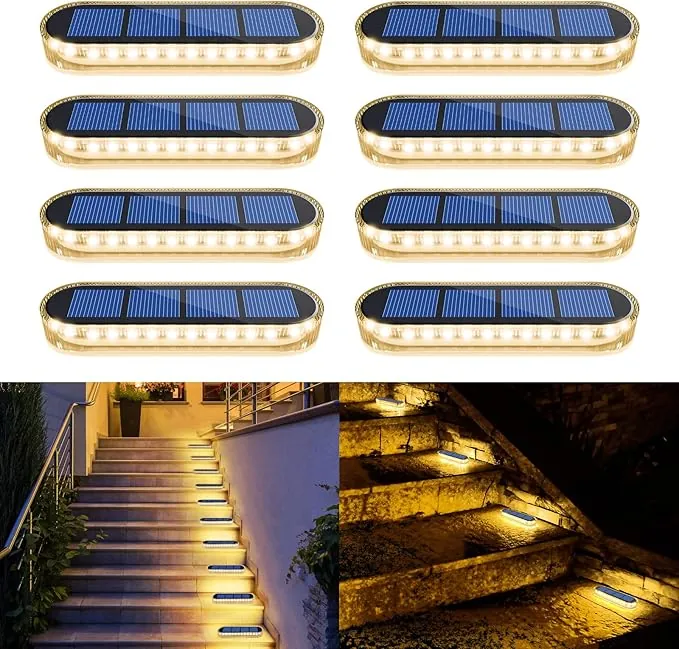 YiLaie Luz Solar Exterior, Luces Solares LED Exterior Jardin, Luz de Escalera Blanco Cálido 2700K con ON/OFF Automático Luz Solar LED Luz de Camino IP68 Impermeable Focos Led Exterior Solares,8 piezas