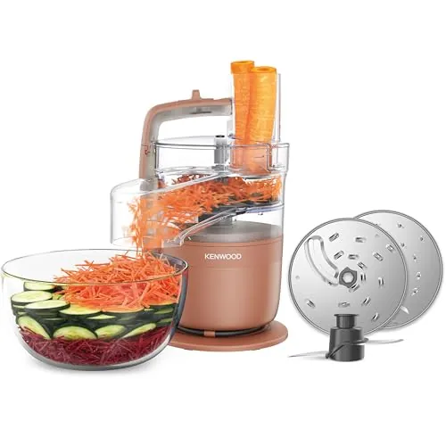 Kenwood MultiPro Compact – Procesador de Alimentos con Express Serve, Cuchilla de Acero Inoxidable, Discos para Cortar y Rallar, Función Pulse, Rojo Arcilla (FDP23.140RD)