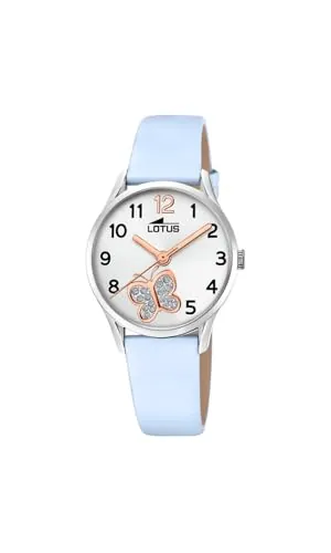 LOTUS Reloj Niña Analógico de Cuero Azul - Movimiento de Cuarzo - Reloj Infantil - Cristal de Alta Resistencia - Resistente al Agua 5 ATM - Clásico 18406/G - con Pulsera de Regalo - Junior Collection