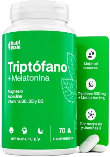 L-Triptófano 570mg con Melatonina, Magnesio y Espirulina - Dosis Alta