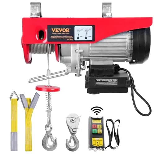 VEVOR Polipasto Eléctrico de Cable Capacidad de 800kg Polipasto 1450 W con Mando a Distancia Inalámbrico 10 m/min Altura de Elevación 12m Cable Único Motor para Garajes Almacenes Plantas