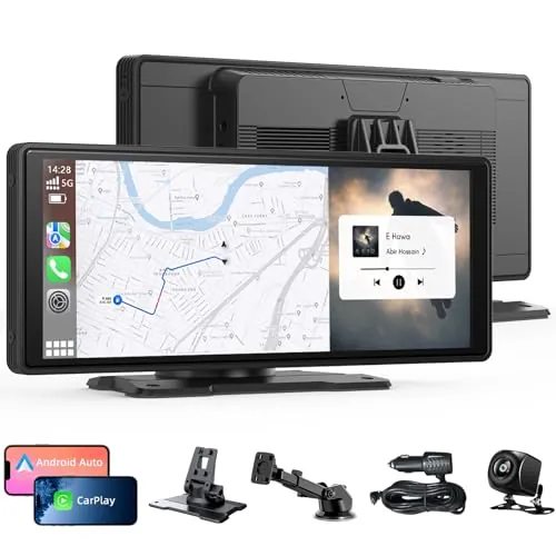 10.26" Pantalla CarPlay, para Apple y Android con 1080P Cámara Retrovisora | Soporta Control por Voz, WiFi 2.4/5GHz, Mirror Link, Bluetooth, FM, AUX, Navegación GPS
