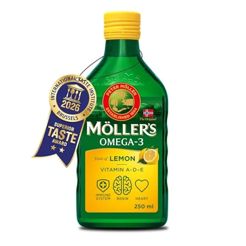 Moller’s ® | Aceite de hígado de bacalao | Complemento dietético con omega-3 EPA, DHA y vitaminas A, D y E | Sabor Limón | 500 ml