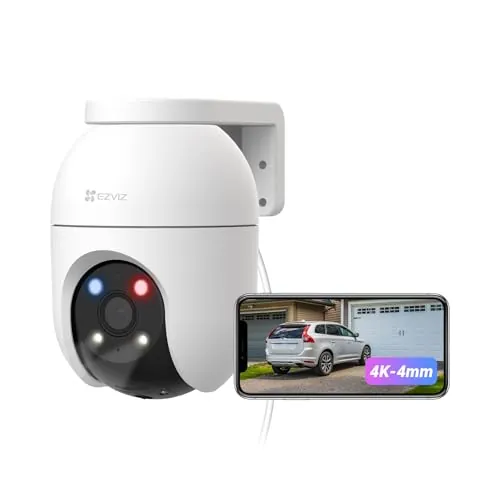 EZVIZ 4K Cámara Vigilancia WiFi Exterior 360°,8MP,Detección IA de Persona/Vehículo,Seguimiento Zoom Auto,Visión Nocturna a Color,Audio Bidireccional,Sirena,Compatible con Alexa/Google,C8c(4mm)
