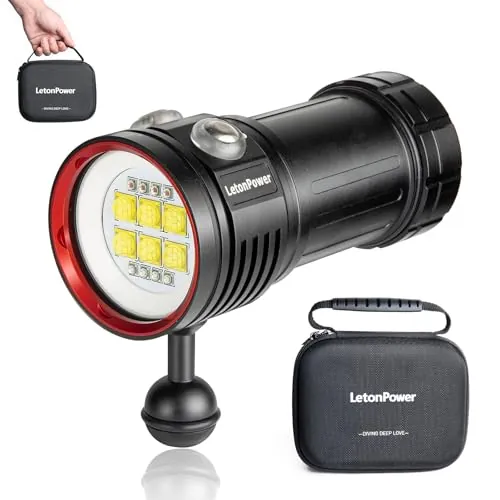 LetonPower Sealion Linterna Buceo Video - 120° 90 CRI, A Prueba de Agua 100m para Videografía Profesional (L24-12000 Lúmenes)