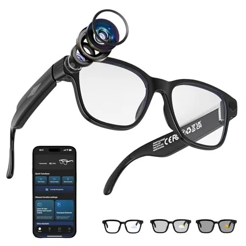 Gafas con cámara Inteligente AI: traducción de Voz, fotografía y vídeo HD 1200P, Lentes fotocromáticas, IP65, Actividades al Aire Libre, Ciclismo, Senderismo, Viajes, Gafas de grabación Manos Libres