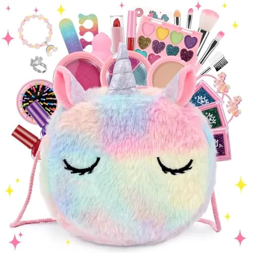 Anpro Maquillaje para Niñas, Kit de Maquillaje para Niñas Lavable | Juego de Maquillaje Seguro y No Tóxico, Juguete de Maquillajepara cumpleaños 3 4 5 6 7 8 9 10 Años