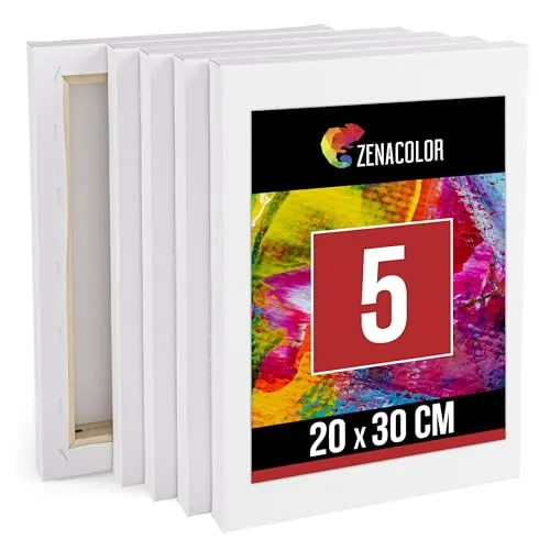 Zenacolor - Set de 5 Lienzos para Pintar 20x30cm - 100% Algodón sin Ácidos | Lienzo para Pintar · Canvas con Bastidor de Madera para Pintura al Óleo y Acrílica · ideal para Artistas y Principiantes