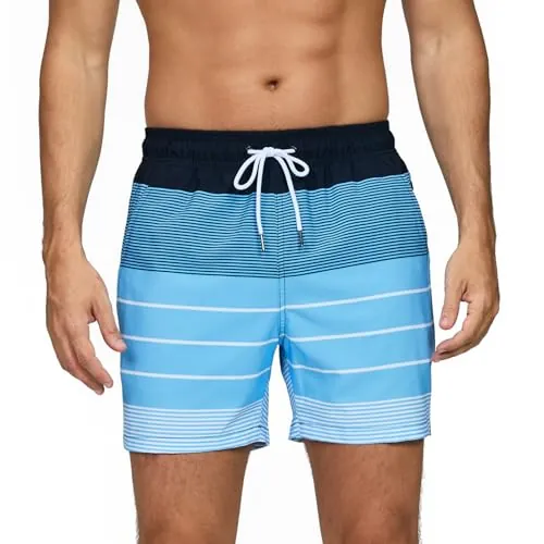Aisprts Bañador Hombre con Bolsillos con Cremallera Bañador Natacion Repelente al Agua de Secado Rápido Pantalones Cortos Hombre con Forro de Malla y Cordón de Ajuste