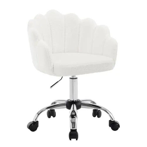 WOLTU Silla de Tocador Cachemira con Respaldo de Petalos, Silla Giratoria con Ruedas, Ergonómica para Maquillaje, Patas de Metal, Crema