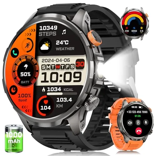BANLVS Reloj Inteligente Hombre con 1000mAh Batería y Linterna, Negro