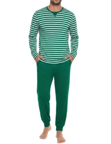 Leversic Pijama Hombre Algodón Manga Larga Conjunto de Dormir a Rayas