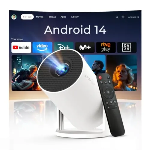 Mini Proyector Portátil - Android 14, 4K Soporte, Wi-Fi 6, Bluetooth 5.4