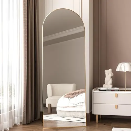 CASSILANDO Espejo de cuerpo entero de arco, 162 x 53 cm, marco de aleación de aluminio, soporte incluido, gran espejo de pared para dormitorio y vestidor (dorado)