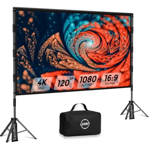LEORFI Pantalla de Proyector 120 Pulgadas con Trípode Portátil Exterior