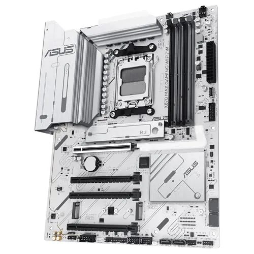 ASUS X870 MAX Gaming WIFI7 - Placa Base AMD X870 ATX, Blanco, 12+2+1 DrMOS, DDR5, PCIe 5.0, Q-Release, M.2, WiFi 7, WiFi Q Antenna, 2.5Gb Ethernet, HDMI, USB4, USB Tipo-C, BIOS Flashback, Aura Sync