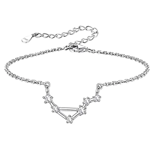 Silvora 22cm Tobillera Plata de Ley 925 Pulsera Zodiaco Libra Tobillera Verano Piscina