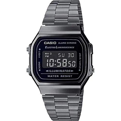 Casio Reloj Cuarzo Unisex 36.00mm con dial Digital LCD y Correa de Pulsera de Metal Negro A168WEGG-1BEF