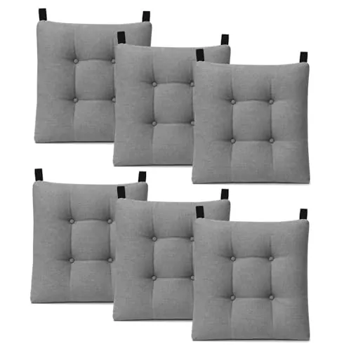 MERCURY TEXTIL- Pack de 6 Cojines para Silla 40x40x8cm (Pack 6, Gris)