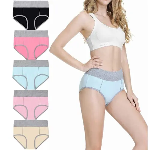 TUUHAW Bragas Mujer Cintura Alta Braguitas Algodón Pack de 5 Multicolor-1-S