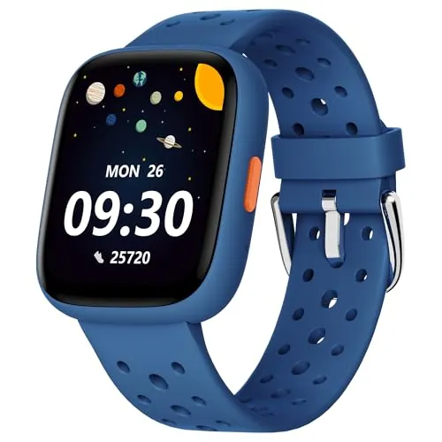 BIGGERFIVE Pulsera Actividad Niños Niñas 5-16, 1,8" Reloj Inteligente Podómetro, Frecuencia Cardíaca, Monitor de Sueño, Resistente al Agua IP68, Despertador, Juegos de Rompecabezas con/sin App, Azul